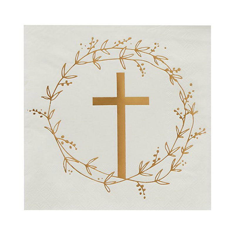 Christening & Communion Gold Cross Napkins 16pk