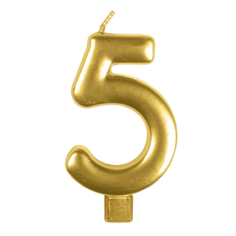 Metallic Numeral Gold Candle - Number 5