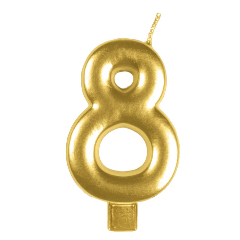 Metallic Numeral Gold Candle - Number 8
