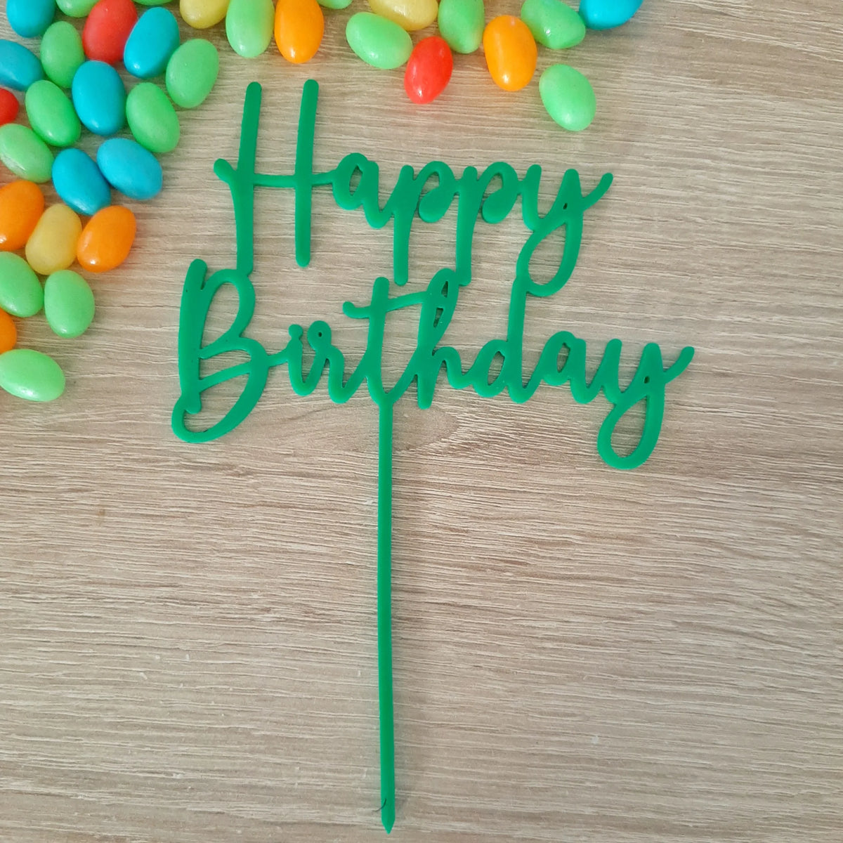 Green Happy Birthday Acrylic Cake Topper