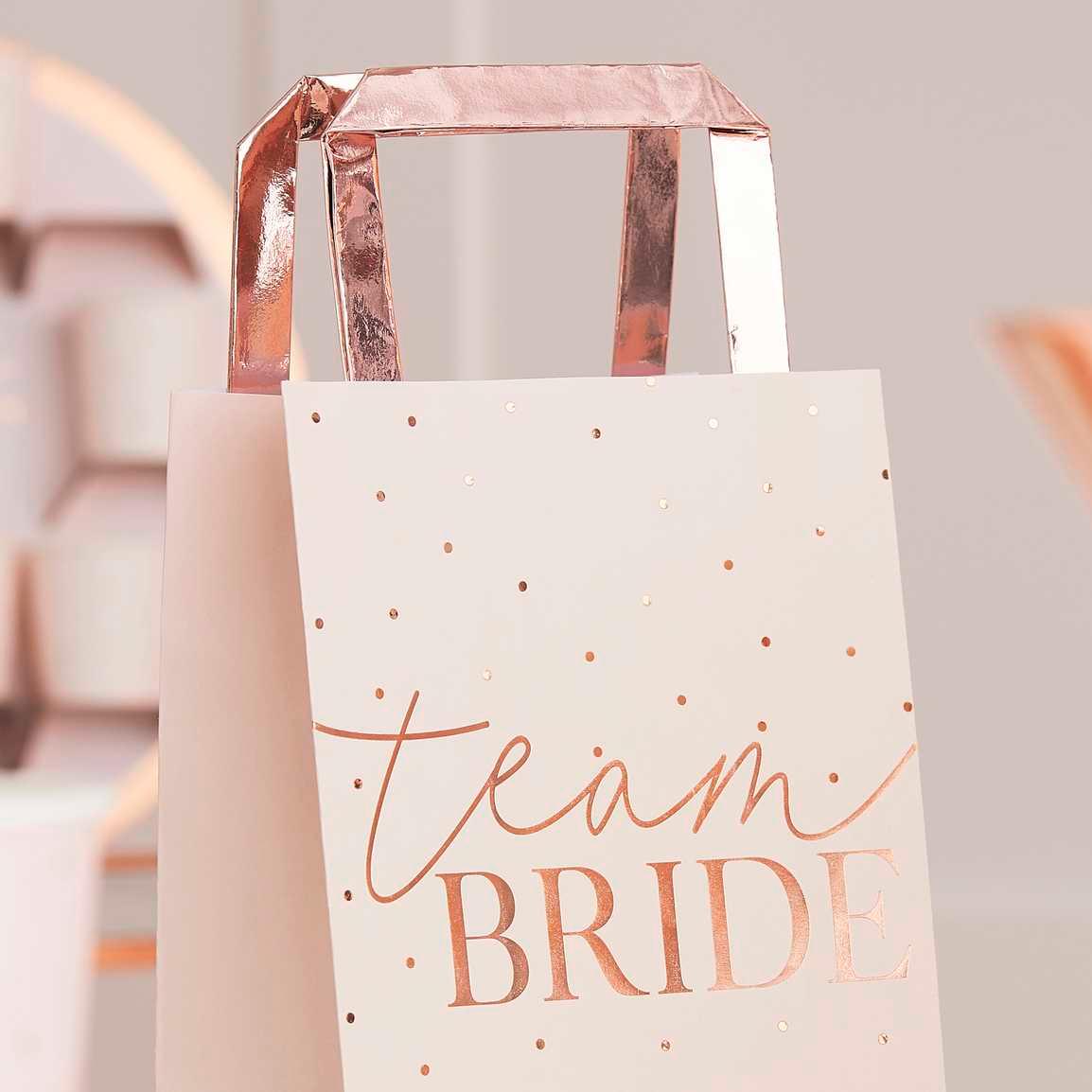 Pink Team Bride Rose Gold Hen Party Bags 5pk