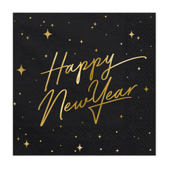 Black Happy New Year Napkins 20pk