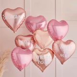 8 Heart Shaped Pink & Rose Gold Foil Balloons - Customisable