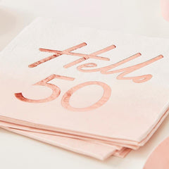Hello 50 Rose Gold Napkins 16pk