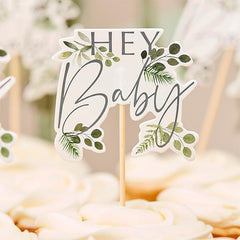 Botanical Hey Baby Cupcake Toppers