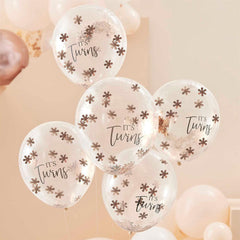 Rose Gold It's Twins Confetti Balloons 5pk