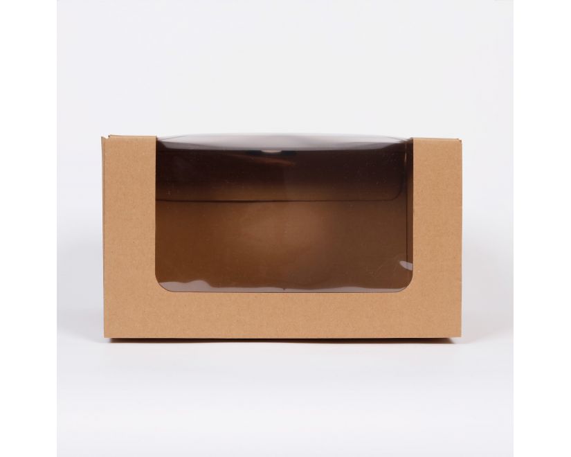 Eco Kraft Window Cake Box 10x10x6in (26.5cm x 26.5cm x 15cm high)