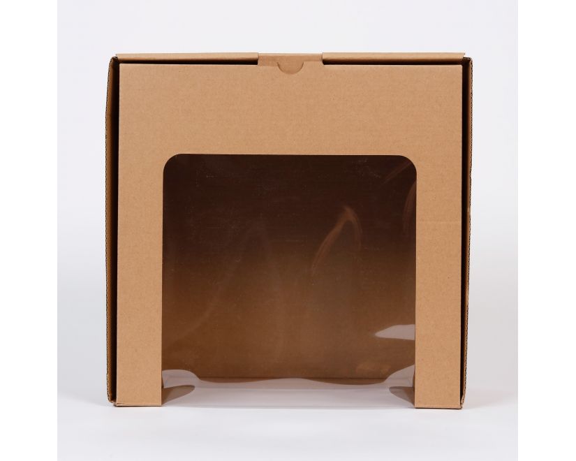 Eco Kraft Window Cake Box 10x10x6in (26.5cm x 26.5cm x 15cm high)