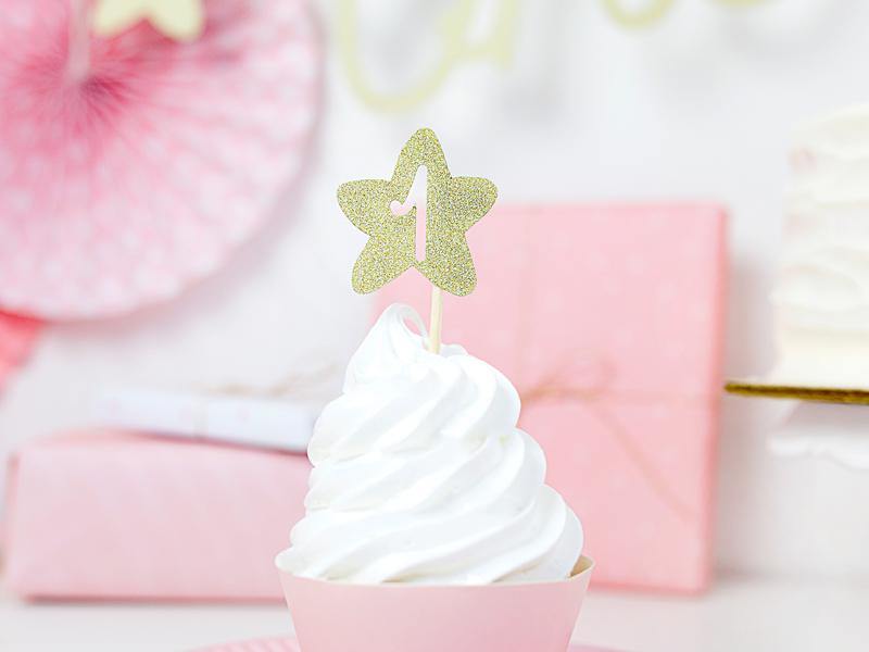 Gold 1st Birthday Cupcake Toppers