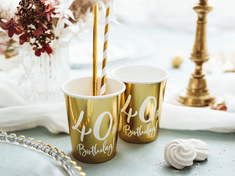 Gold 40th Birthday Cups 6pk