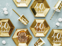 Gold 40th Birthday Cups 6pk