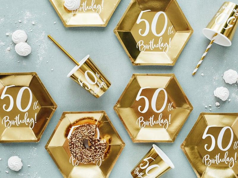 Gold 50th Birthday Cups 6pk