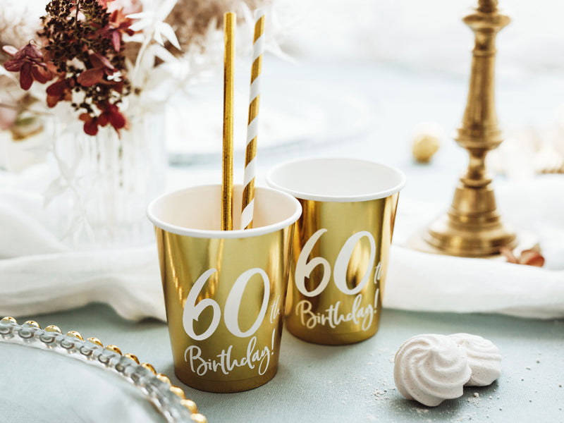 Gold 60th Birthday Cups 6pk