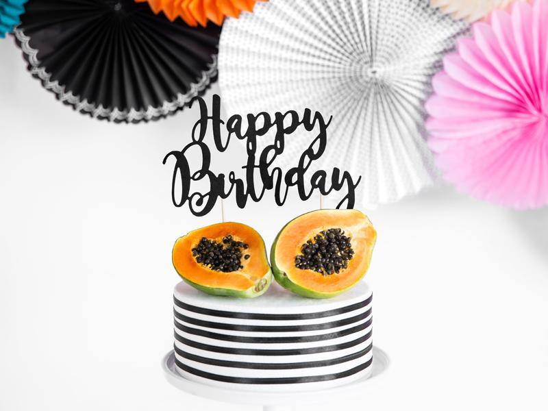 Black Happy Birthday Cake Topper