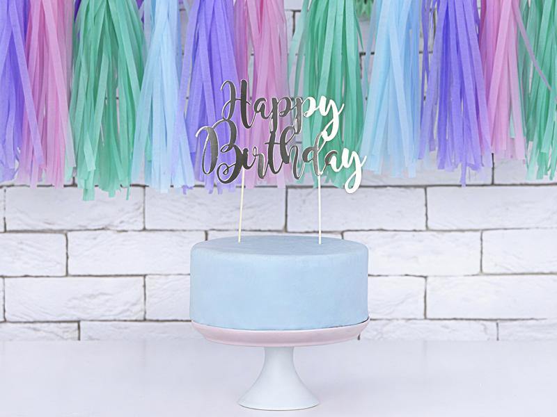 Silver Happy Birthday Cake Topper