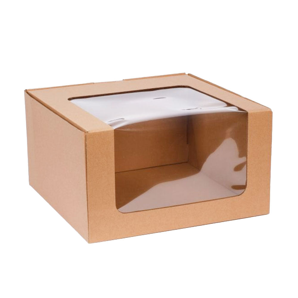 Eco Kraft Window Cake Box 10x10x6in (26.5cm x 26.5cm x 15cm high)