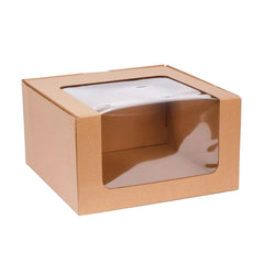 Eco Kraft Window Cake Box 10x10x6in (26.5cm x 26.5cm x 15cm high)