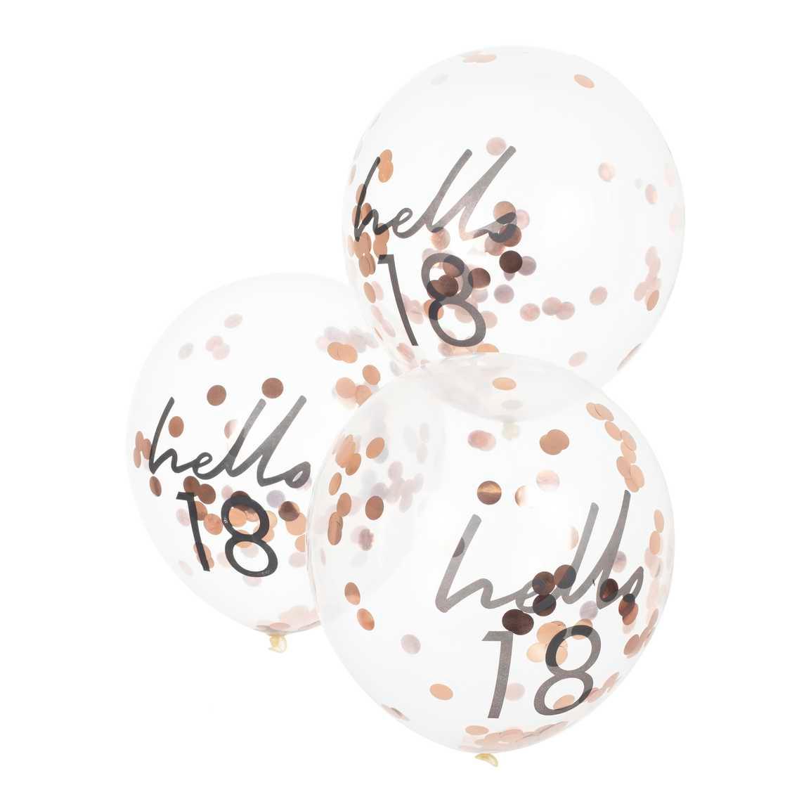 Hello 18 Rose Gold Confetti Balloons 5pk