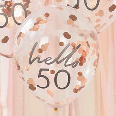 Hello 50 Rose Gold Confetti Balloons 5pk