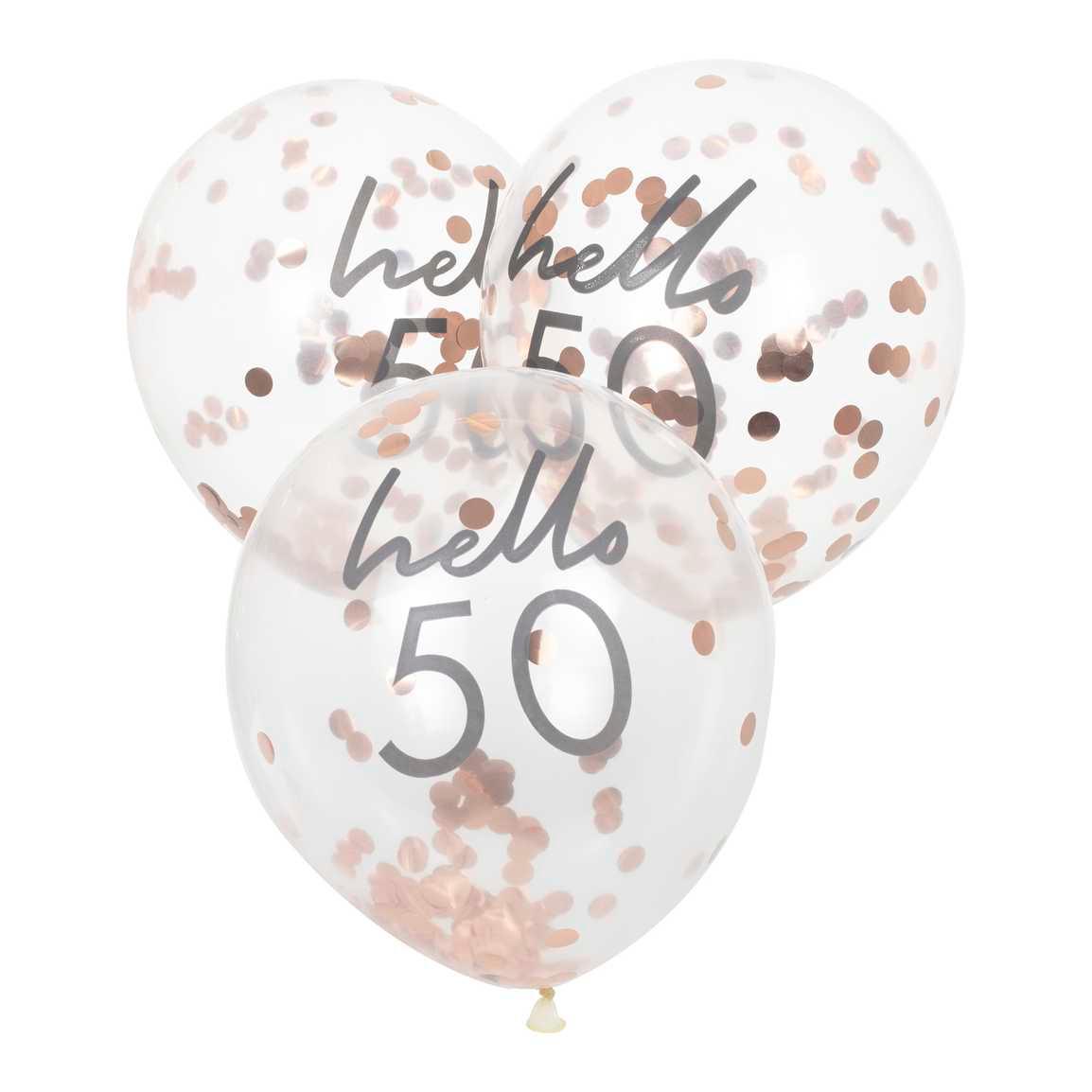 Hello 50 Rose Gold Confetti Balloons 5pk