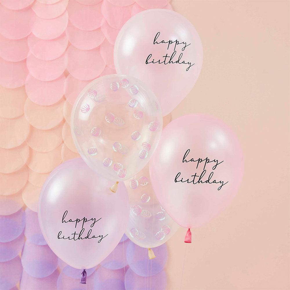 Mermaid Pink & Shell Confetti Balloon Bundle 5pk