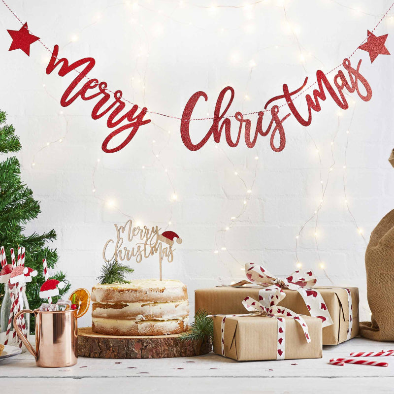 Red Glitter Merry Christmas Banner