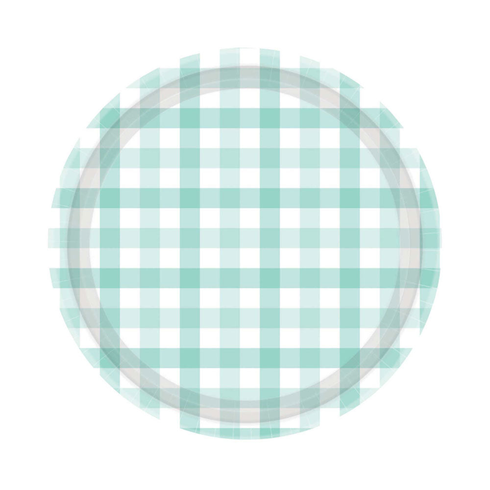 Pastel Mint Gingham Plates 8pk