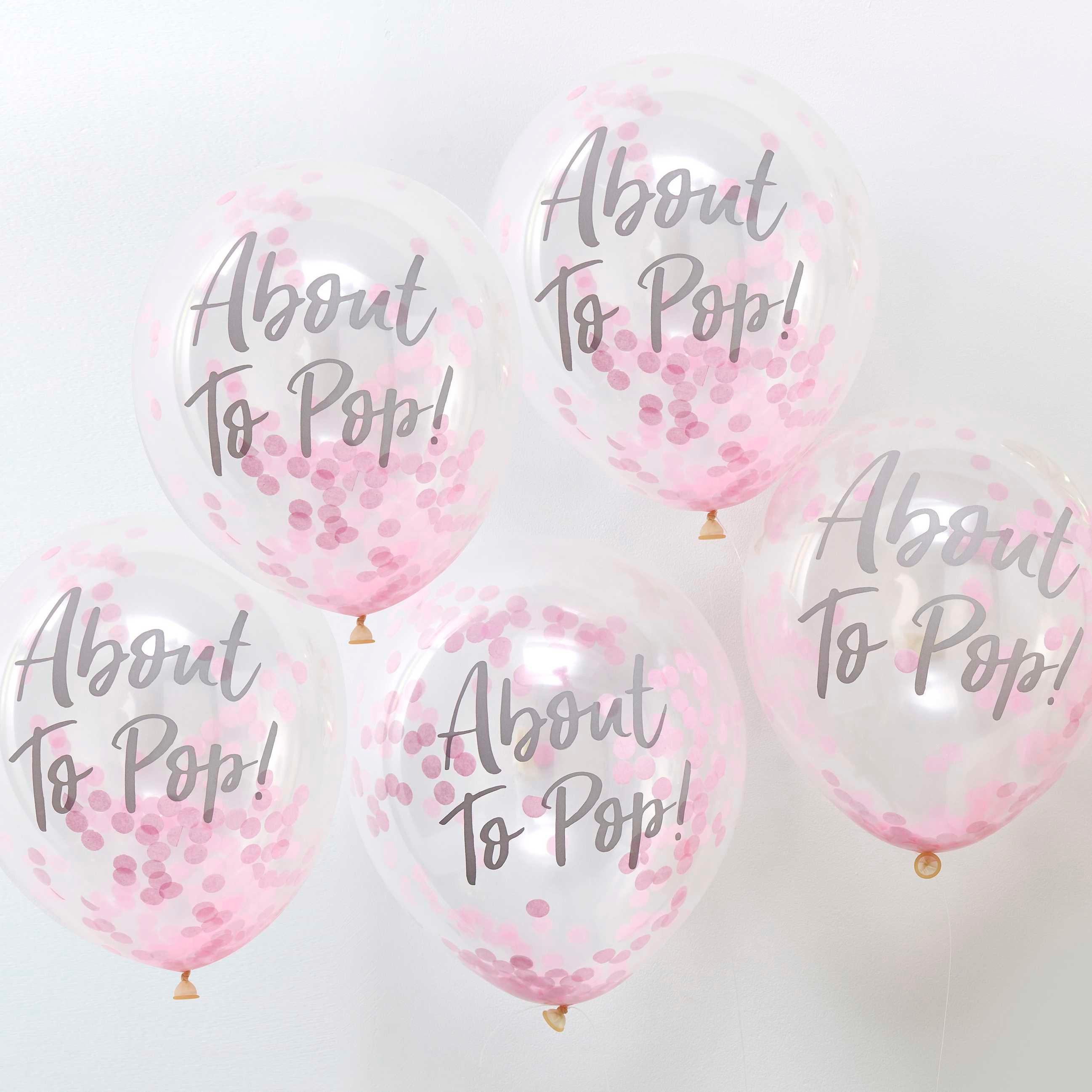 About To Pop! Pink Baby Shower Confetti Balloons 5pk