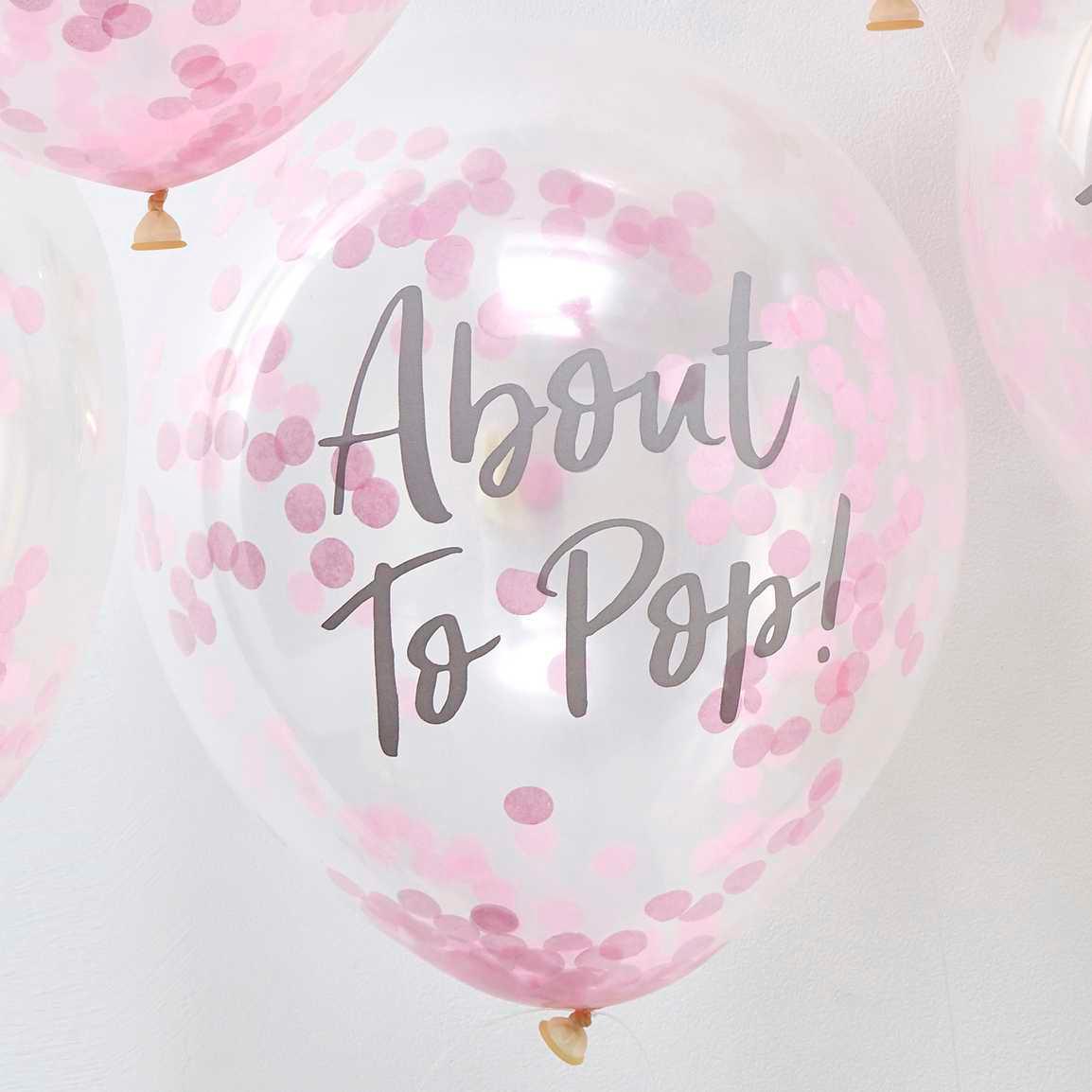 About To Pop! Pink Baby Shower Confetti Balloons 5pk