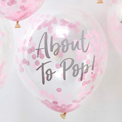 About To Pop! Pink Baby Shower Confetti Balloons 5pk