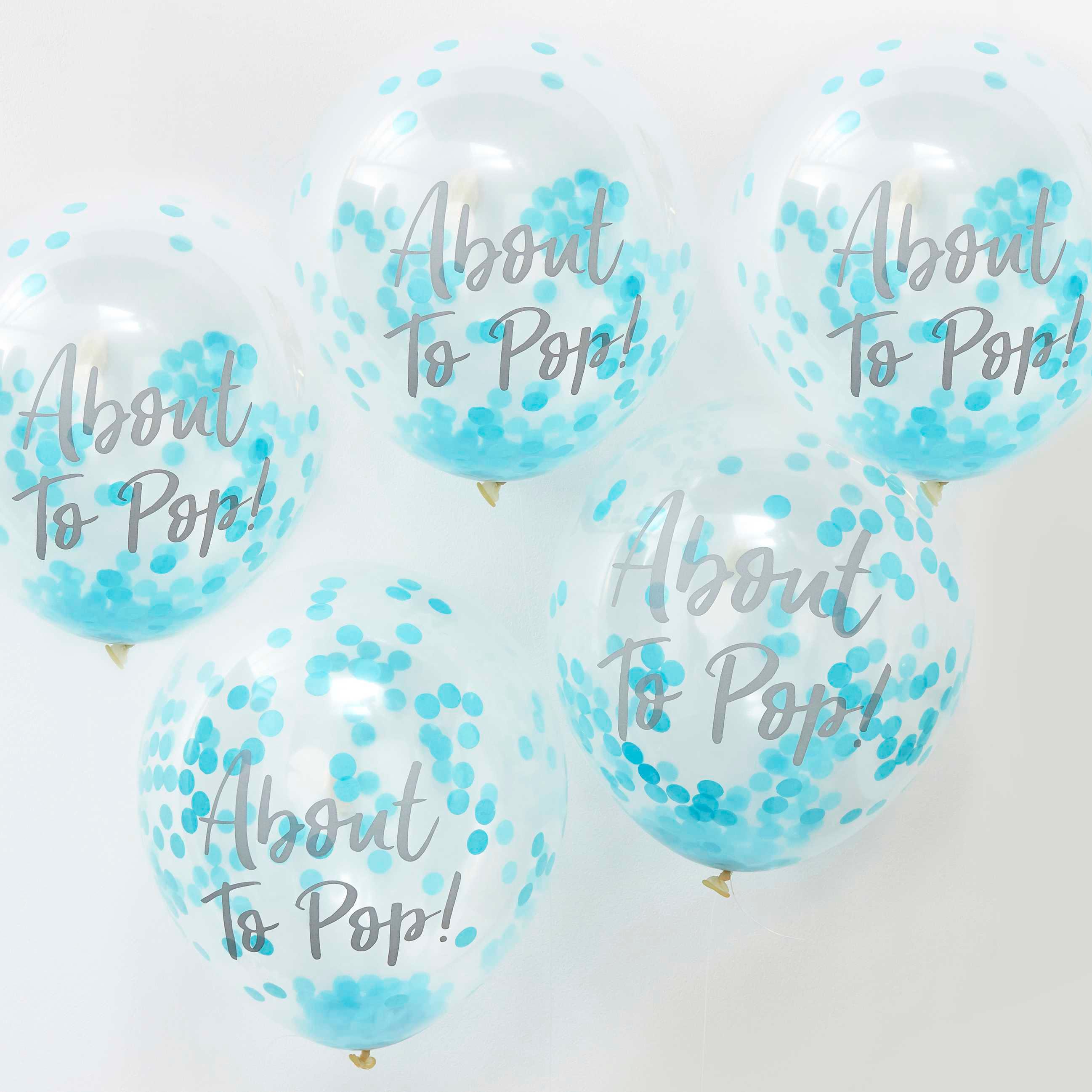 About To Pop! Blue Baby Shower Confetti Balloons 5pk