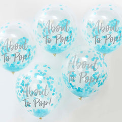 About To Pop! Blue Baby Shower Confetti Balloons 5pk