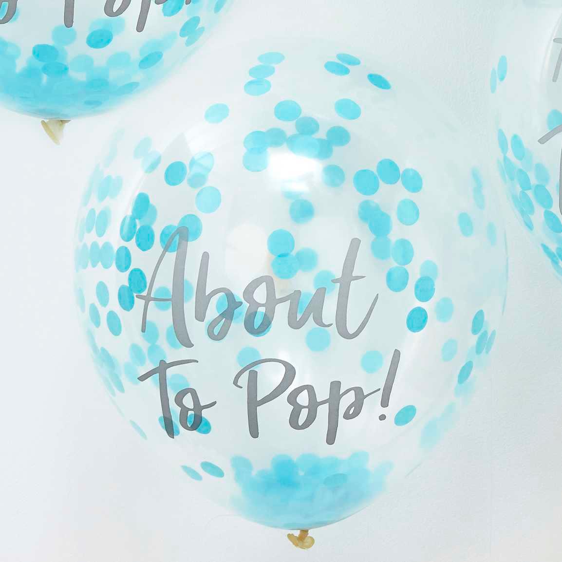 About To Pop! Blue Baby Shower Confetti Balloons 5pk