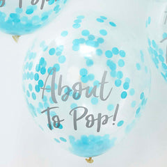 About To Pop! Blue Baby Shower Confetti Balloons 5pk
