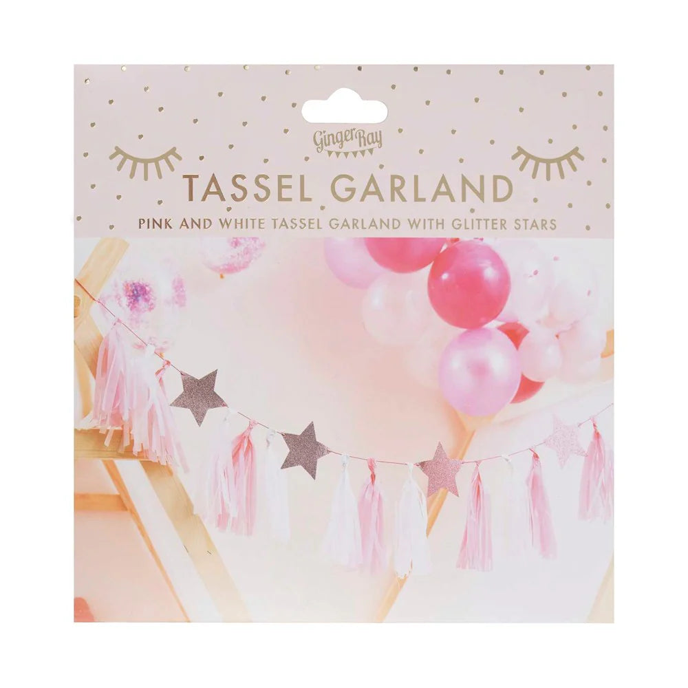 Pamper Party Pink Tassel Garland With Pink Glitter Stars