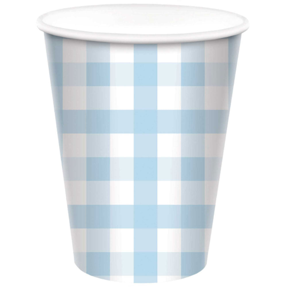 Pastel Blue Gingham Cups 8pk