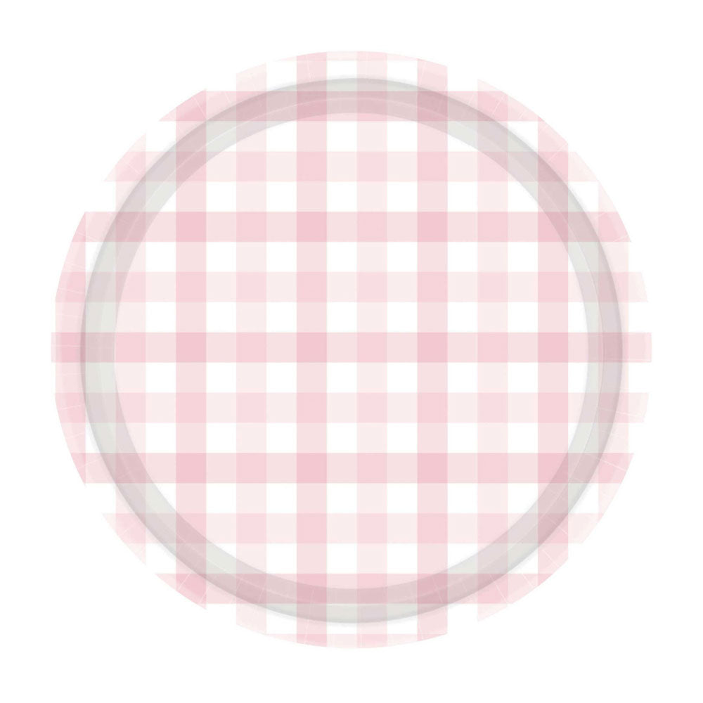 Pastel Pink Gingham Plates 8pk