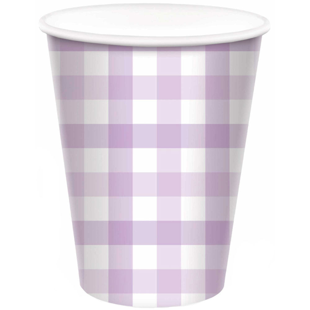 Pastel Purple Gingham Cups 8pk