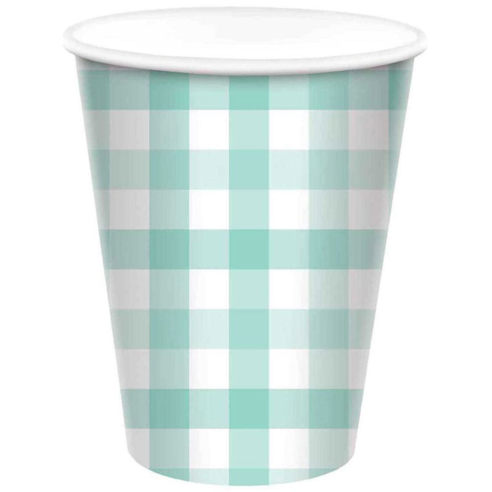 Pastel Mint Gingham Cups 8pk