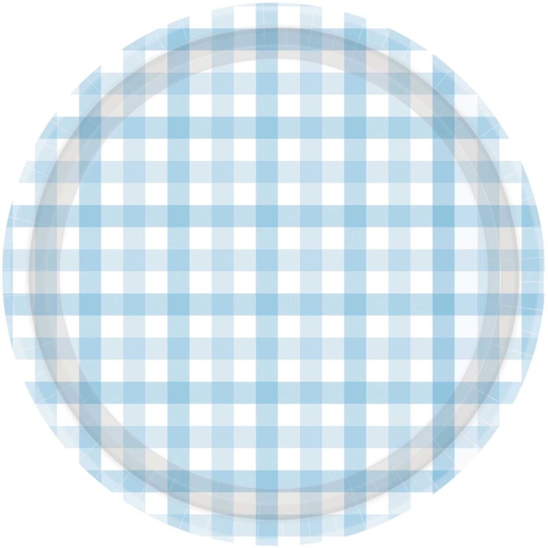 Pastel Blue Gingham Large Plates 8pk