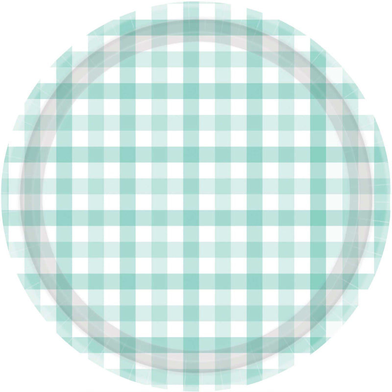 Pastel Mint Gingham Large Plates 8pk