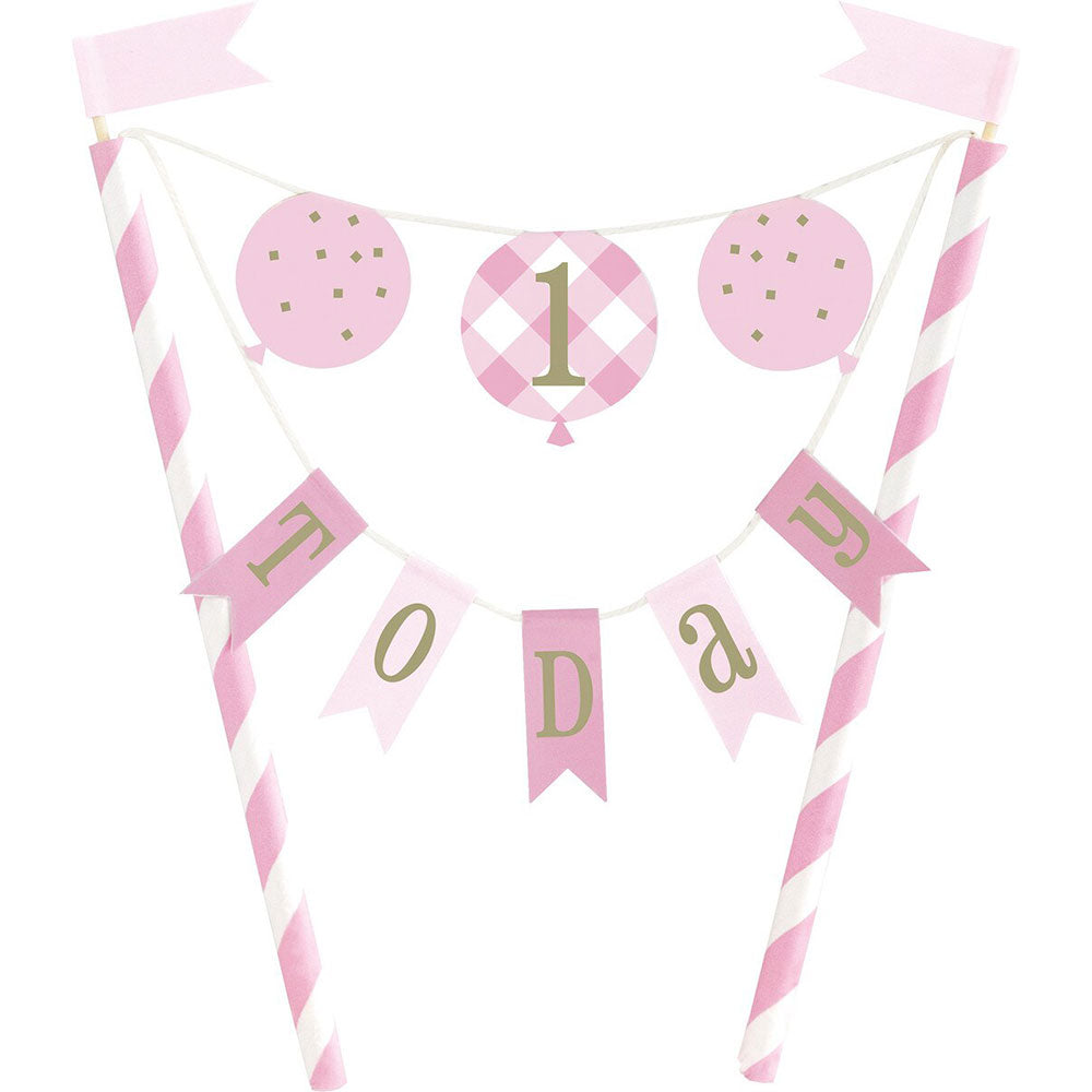 Gingham 1st Birthday Pink Cake Topper