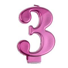 Pink Metallic Number 3 Birthday Candle