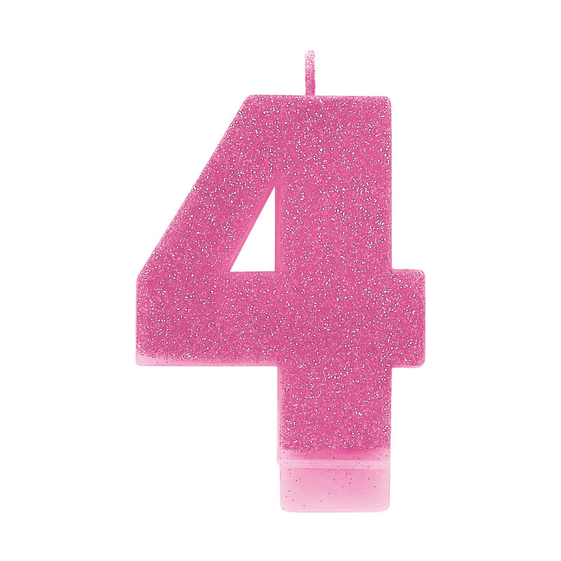Glitter Pink Candle - Number 4