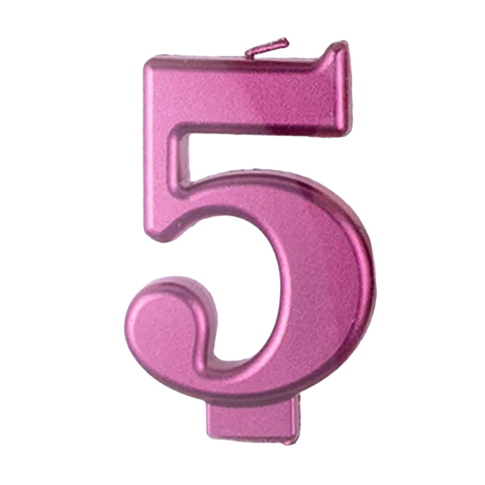 Pink Metallic Number 5 Birthday Candle