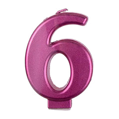 Pink Metallic Number 6 Birthday Candle