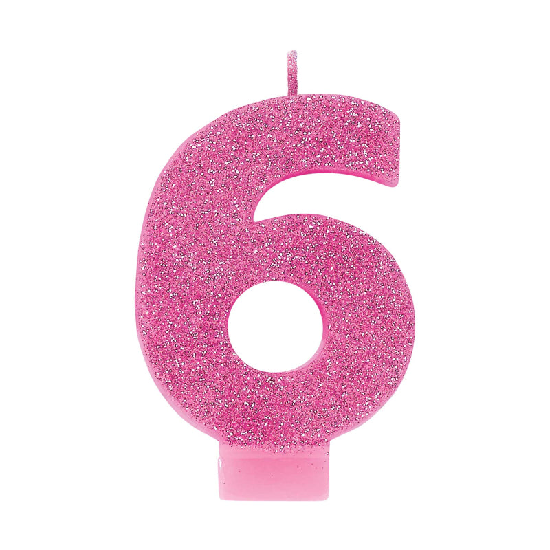Glitter Pink Candle - Number 6