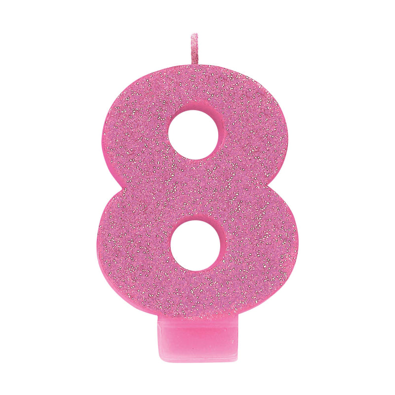 Glitter Pink Candle - Number 8