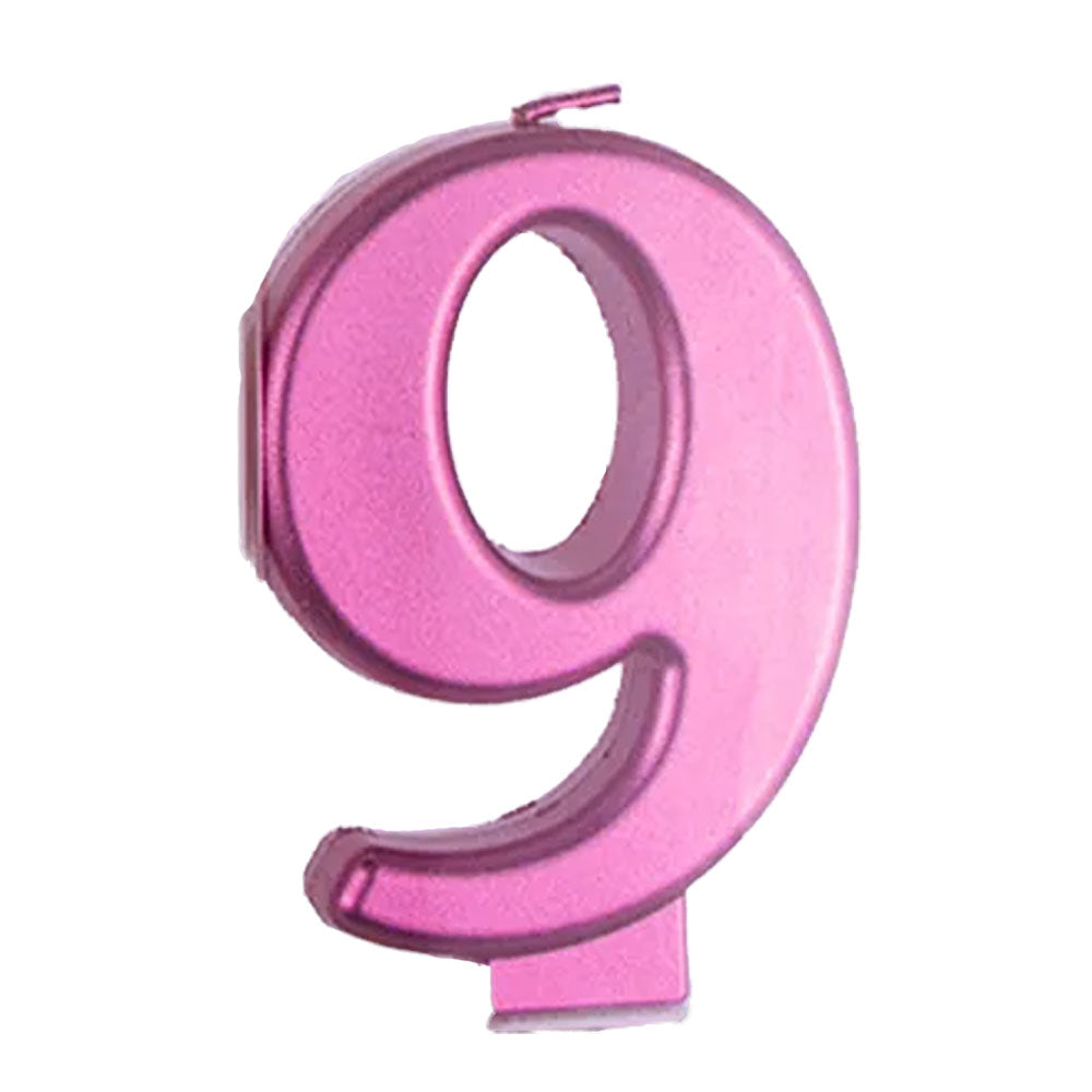 Pink Metallic Number 9 Birthday Candle