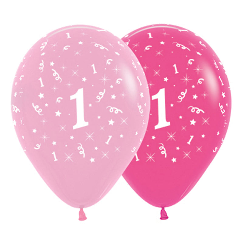 Pink 1st Birthday Balloons 6pk
